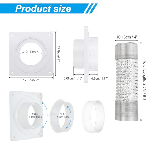 PATIKIL 4-inch Duct Dryer Vent Connection Kit with Quick Connect/Disconnect ABS Resin Dryer Vent Wall Plate, Includes 4-inch 8-foot Hose for Ventilati