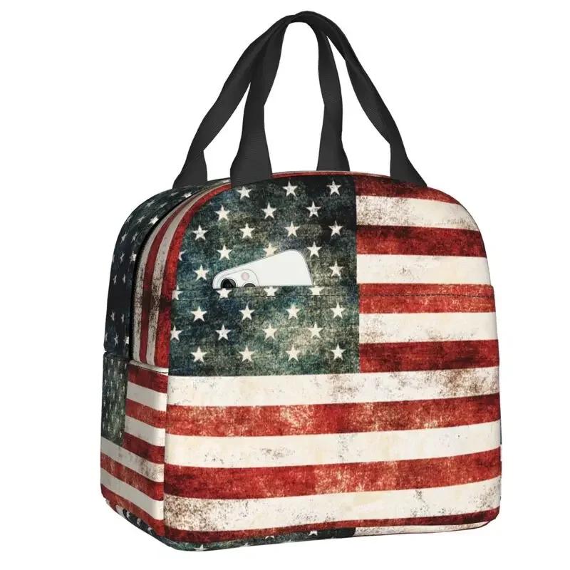 Freedom Patriotic Bald Eagle American Flag Thermal Insulated Lunch Bags USA Flag Portable Lunch Container for School Food Box