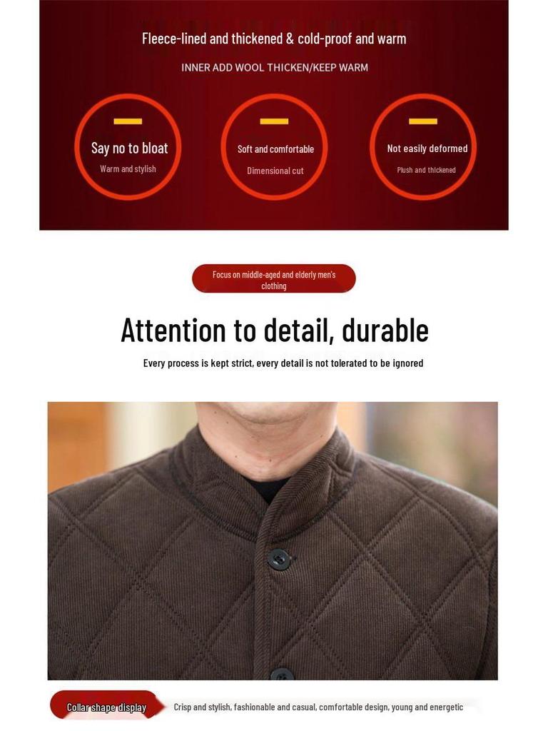 Men's Winter Cotton-Padded Jacket for Seniors - Thick Velvet Lining, Warm Outerwear for Dad or Grandpa