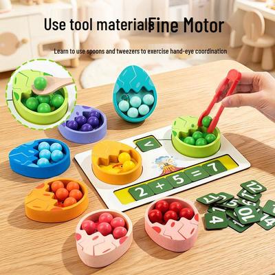 Wooden Dinosaur Egg Bead Arithmetic Game: Color Matching Educational Toy for Early Learning