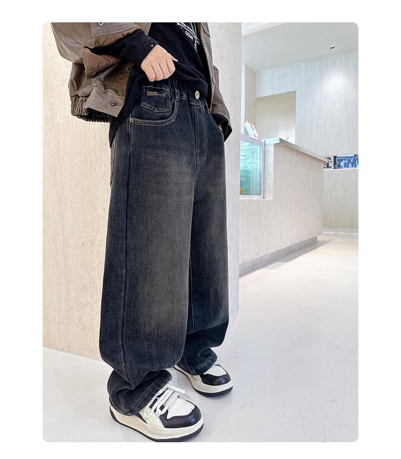 Boys' Fleece-Lined Casual Jeans - Spring/Autumn 2025 Style for Mid-to-Large Children