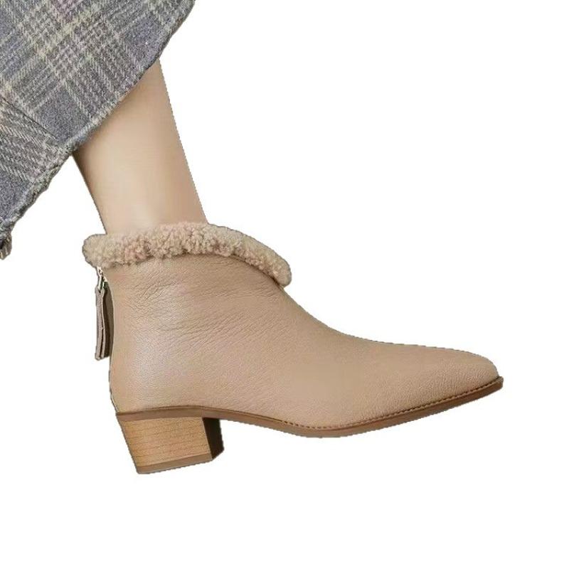 Pointed new fashion boots women's soft leather comfortable velvet versatile temperament warm boots cotton boots fashion boots women