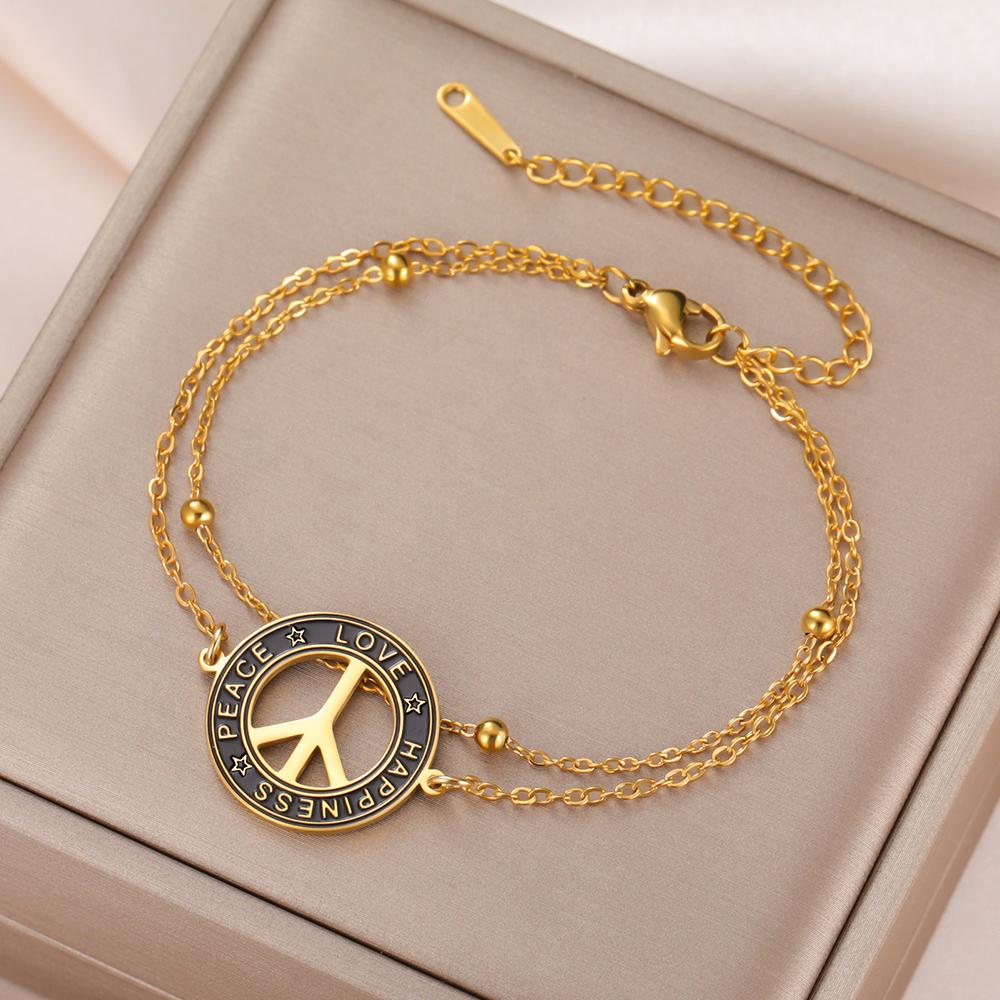 Dawapara Vintage Peace Sign Bracelet Peace Love Happiness Blessing Charm Couple Bracelet Stainless Steel Jewelry