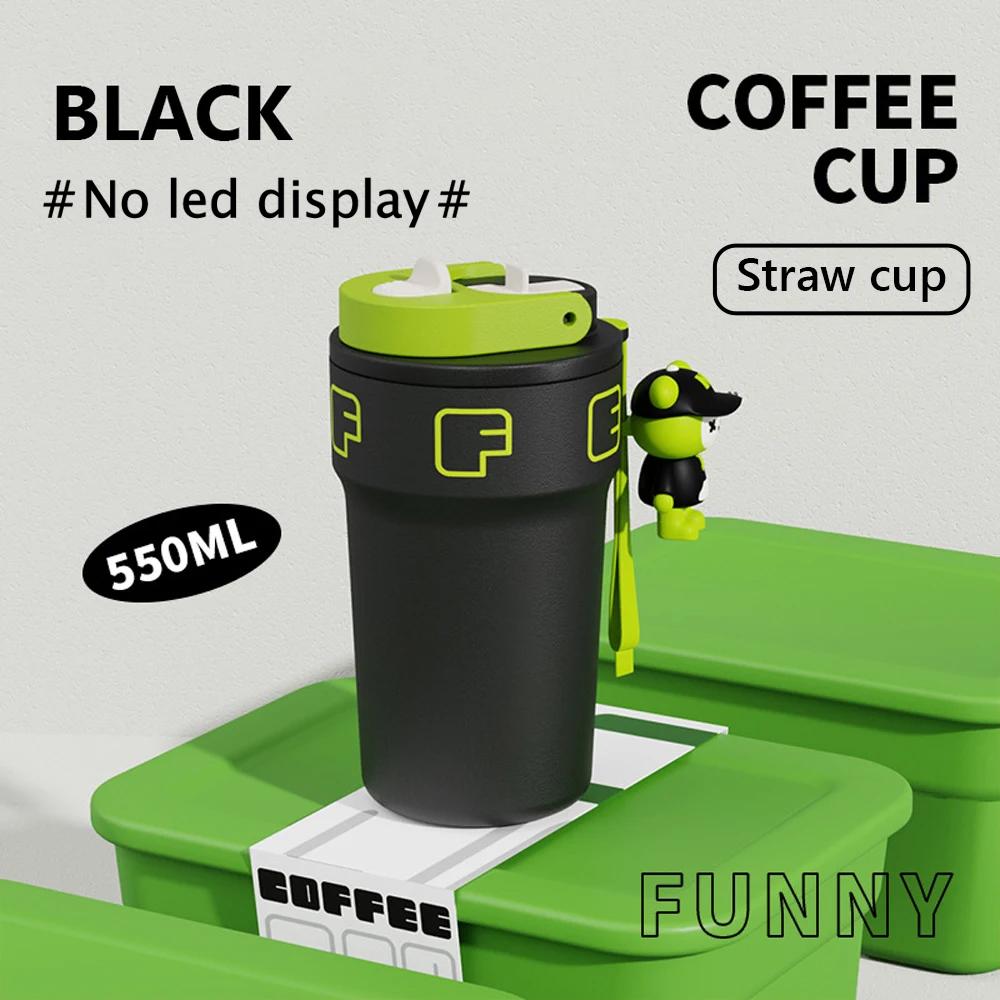 550ml Creative Coffee Cup With Doll Temperature Display Thermal Mug With Straw Stainless Steel Thermos Bottle Coffee Mug Tumbler