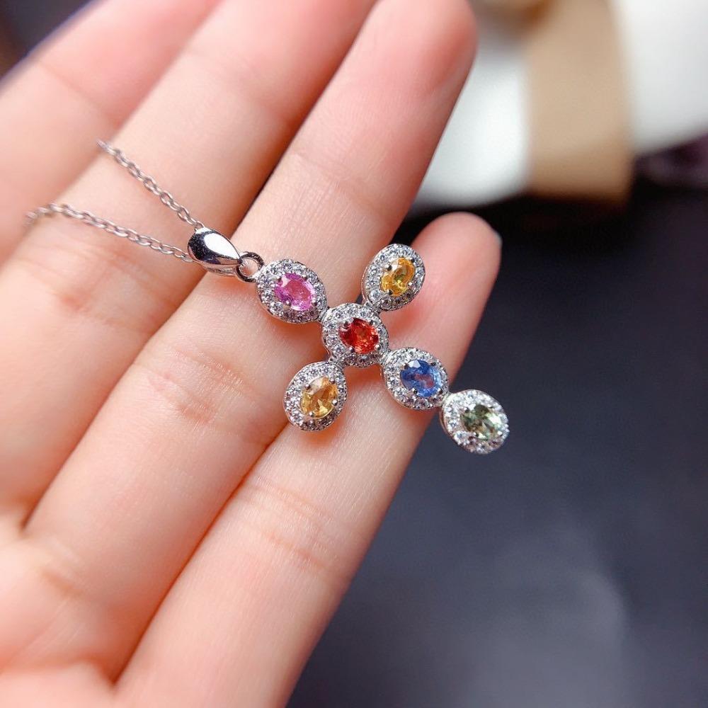 Vícebarevný turmalín s vysokouhlíkovým diamantem Náhrdelník pro ženy Imitace safírového přívěsku ze Srí Lanky Módní šperk