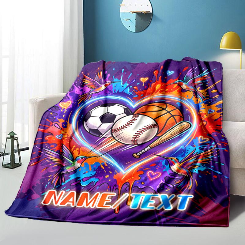 1PC Custom Name Love Sports Nature Flannel Blanket Versatile,all-season Throw Suitable for the Living Room,bedroom,camping,travel,and Gift