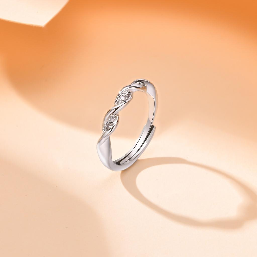 Classic Silver Color Zircon Adjustable Ring for Women, Fashion Geometric Metal Rings, Luxury Fine Jewelry Engagement Wedding