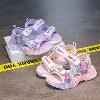 Sandálias de Princesa My Melody Novas de Verão para Meninas, Sapatos de Praia Estudante Brilhantes Kuromi com Velcro para Crianças