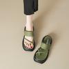 Sandalen Damen Sommer 2025 neue Plateau Zehenstegschuhe Muffin Schuhe [senfgrün chaosweiß]