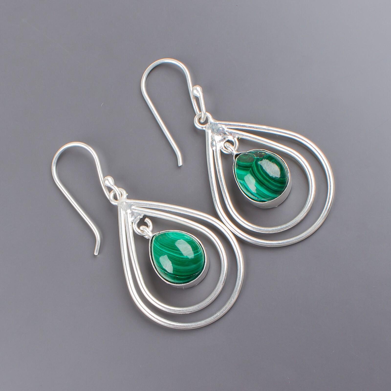 

Natural Malachite Gemstone 925 Sterling Silver Handmade Jewelry Earrings 2.00 EE-34-26