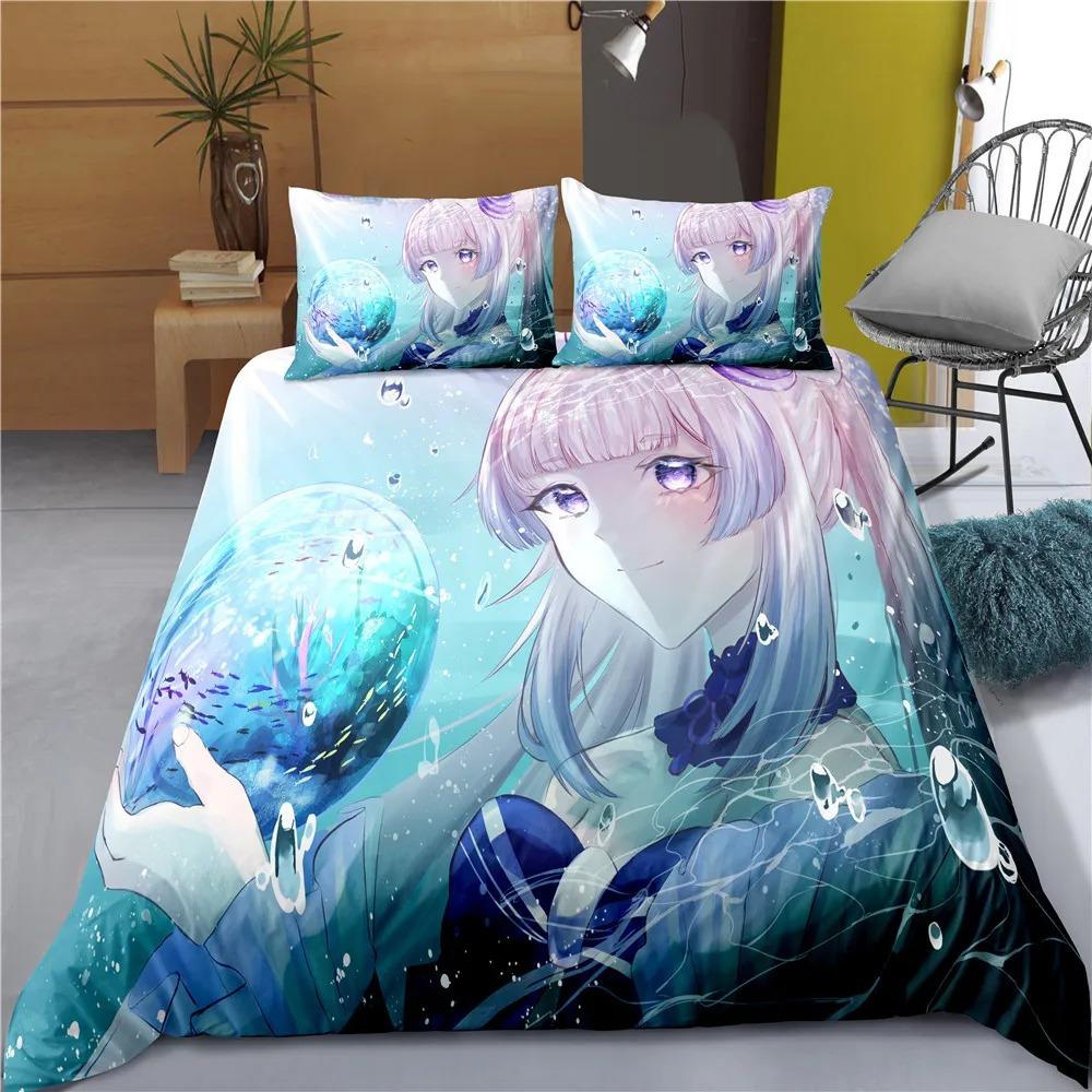 Comforter Indecor Genshin Impact Keqing Bedding Set Single Twin Full Size For Kids Adults Bedroom Decor