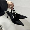 Fashion Women Sandals Spring New Style Brand Woman Slingback Shoes Fashion Ladies High Heels Elegant Med Heel Pointed Toe Slip on Sandal
