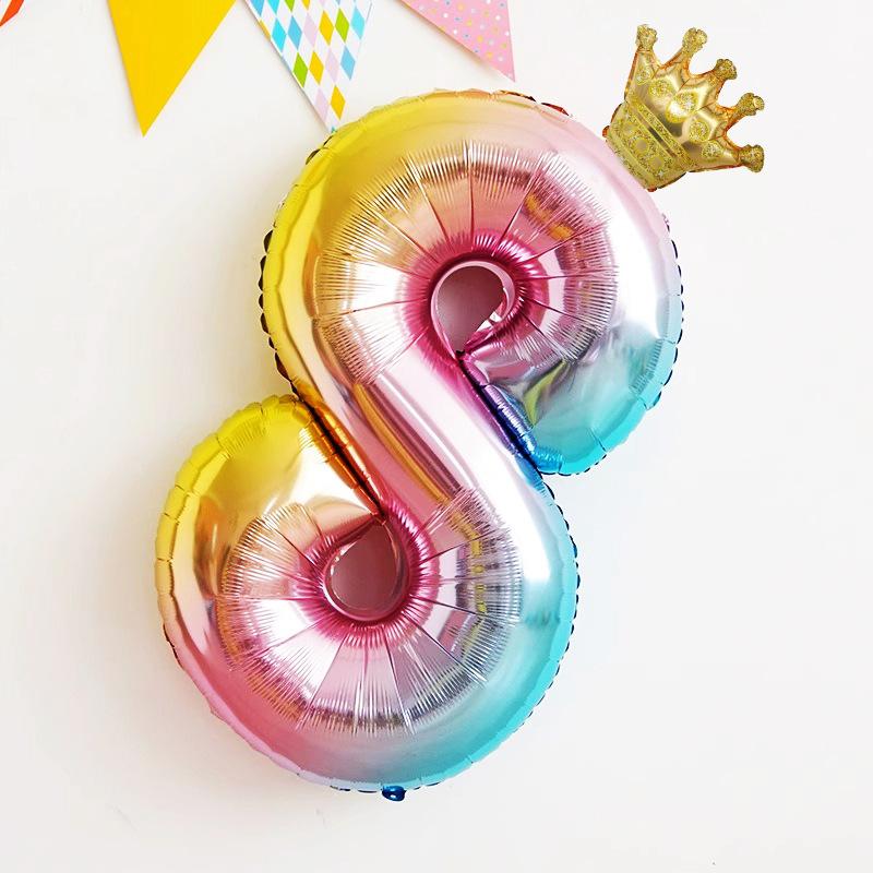 32 Inch Gradual Change Digital Rainbow Crown Aluminum Film Balloon, Children Boys And Girls Baby Birthday Party Background