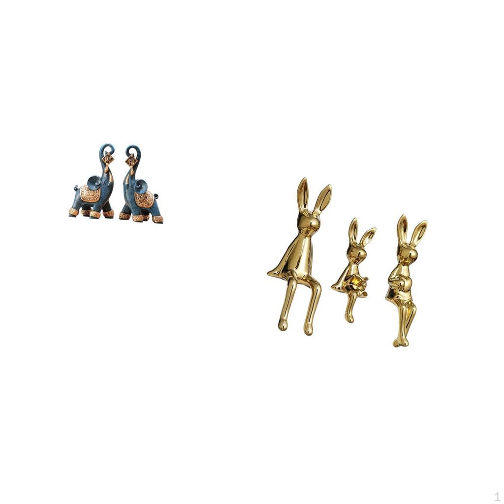 Modern Resin Elephant And Bunny Family Figurine Sculpture Ornament Art Craft Collectible for Desktop