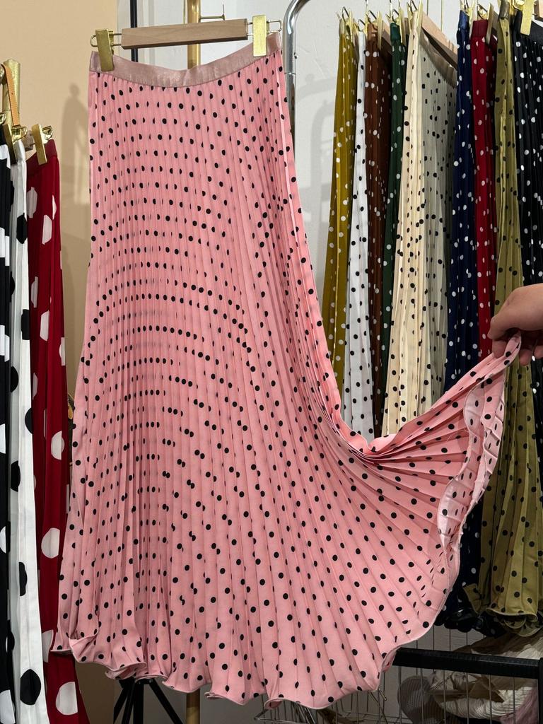 Multi-color summer Japan and Korea new chiffon fashion high waist thin pleated polka dot medium and long skirt women