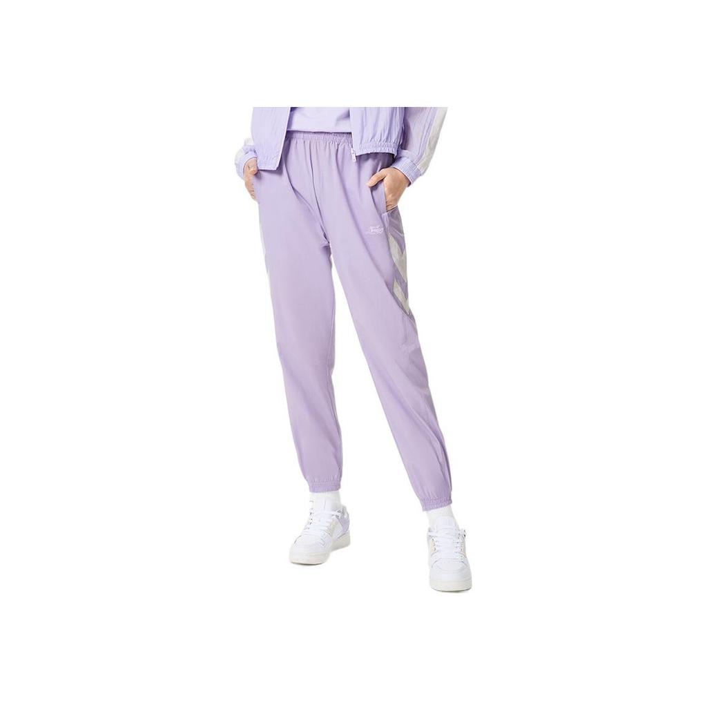 Li Ning Sports Trend Series Solid Color Letter Drawstring Sports Long Pants Women Bottoms Lavender-Purple AYKS312-3