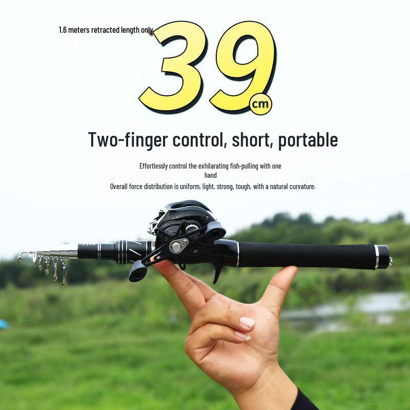 Portable Carbon Fiber Telescopic Mini Lure Rod & Baitcasting Reel Set for Long Cast