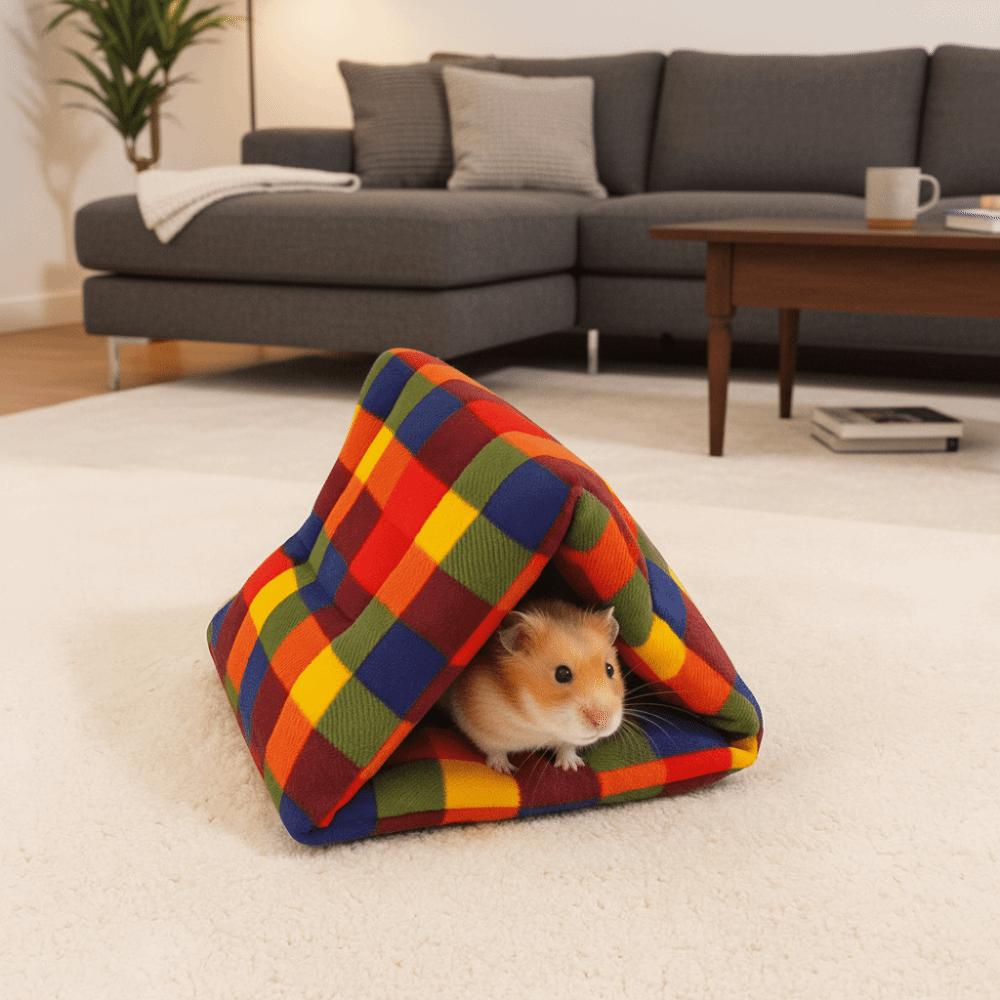 Semi-Enclosed Rabbit Cotton Nest Thickened Warm Pet Hideaway Hut Comfortable Soft Hamster Triangle Tent Autumn and Winter