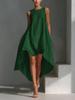Elegant European & American Style Sleeveless Dress with Round Neck and Irregular Hem.