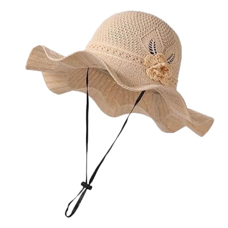 Sun Protection Flower Straw Hat Hollow Breathable Basin Cap Women Visors For Outdoor Travel Beach