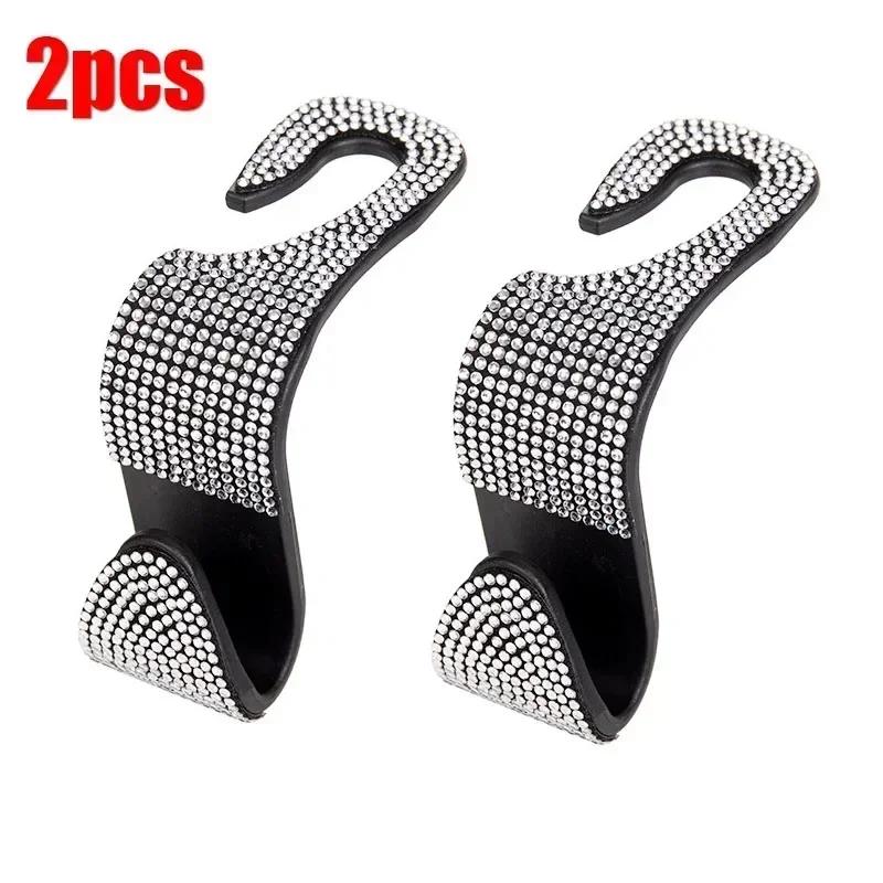 2Pcs Car Seat Back Hook Bling Diamond Hanger Backseat Auto Back Universal Headrest  Storage Holder Car Interior Accessories