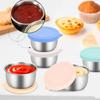 6 Pcs Leakproof Stainless Steel Dipping Sauce Cups Food Containers Reusable Salad Dressing Container Silicone Stretch Lids