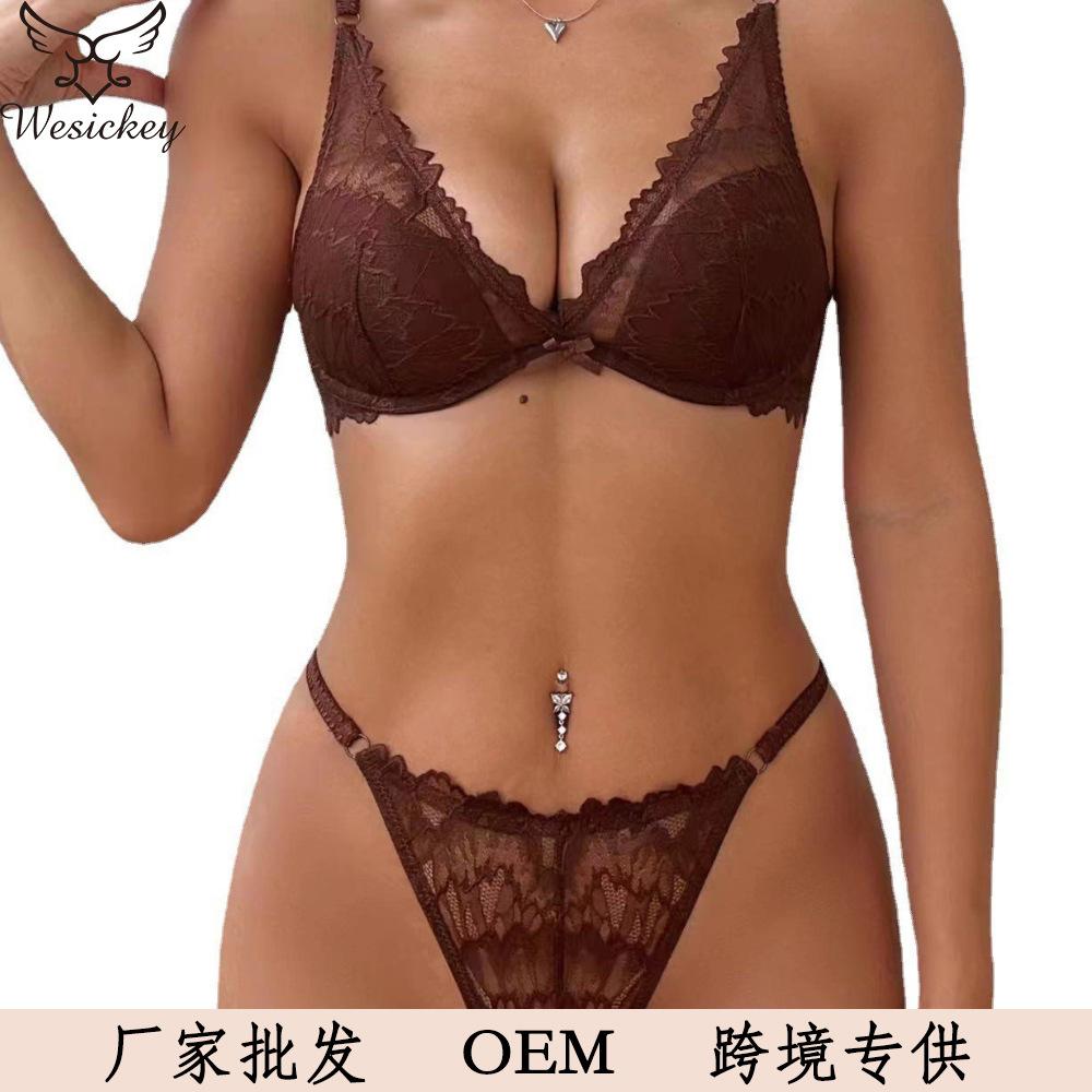 Clearance Sale French Underwear Women's Sexy Deep V Thin Cotton Lace Big Breasts Small Anti-sagging Top Support Underwear