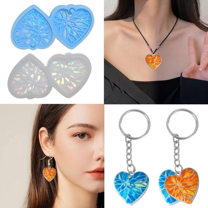 Heart Holographic Resin Mold Earring Silicone Mold Keychain Pendant Epoxy Resin Casting Mold Kit Resin Craft Tools