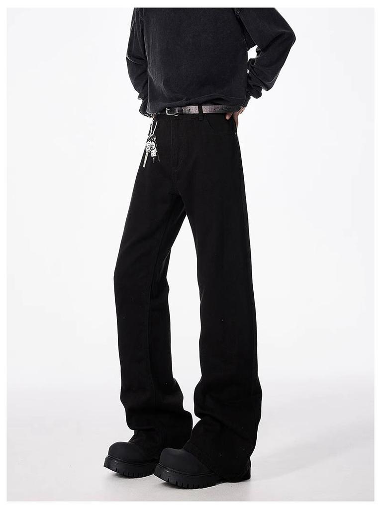 2025 Men's Black Bootcut Micro-Flared Jeans, Slim Straight Leg - Spring/Autumn Vibe