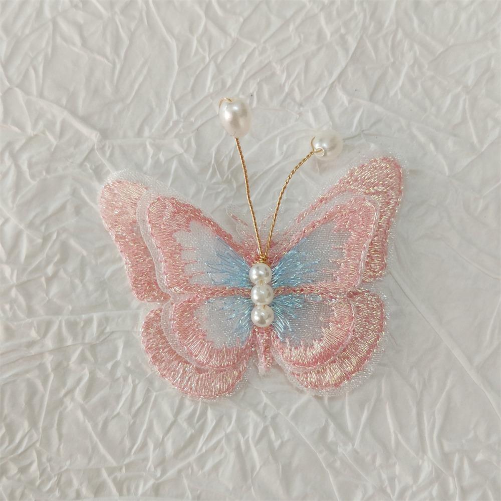 10Pcs 3D Mesh Pearl Butterfly Appliques Double-layer Chinese Style Butterfly Embroidered Patches Cloth
