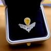S925 Sterling Silver Teardrop Yellow Diamond V-Shape Crown Ring for Index Finger