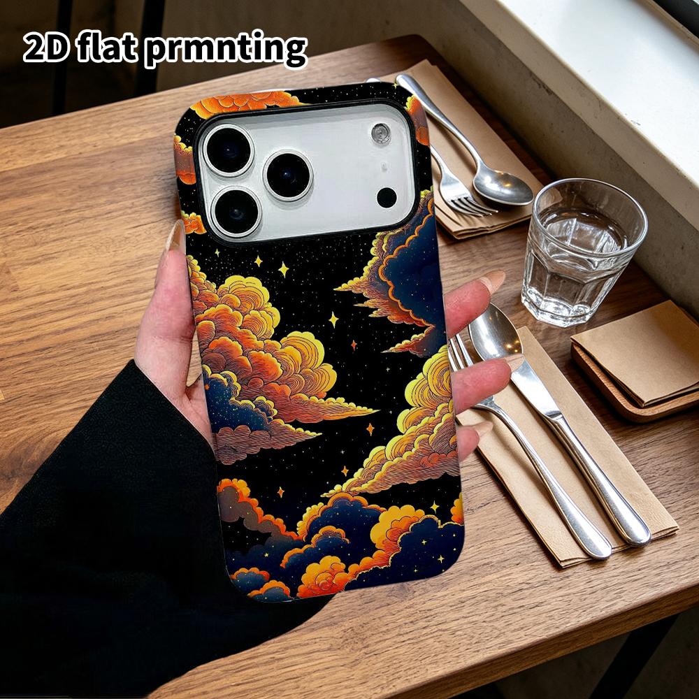 Phone Case: 2D Flat Design Suitable for iPhone 18, 17, 16, 15, 14, 13 Pro Film Protective Case, Couple Style, Starry Sky and Sea of Clouds, Christmas