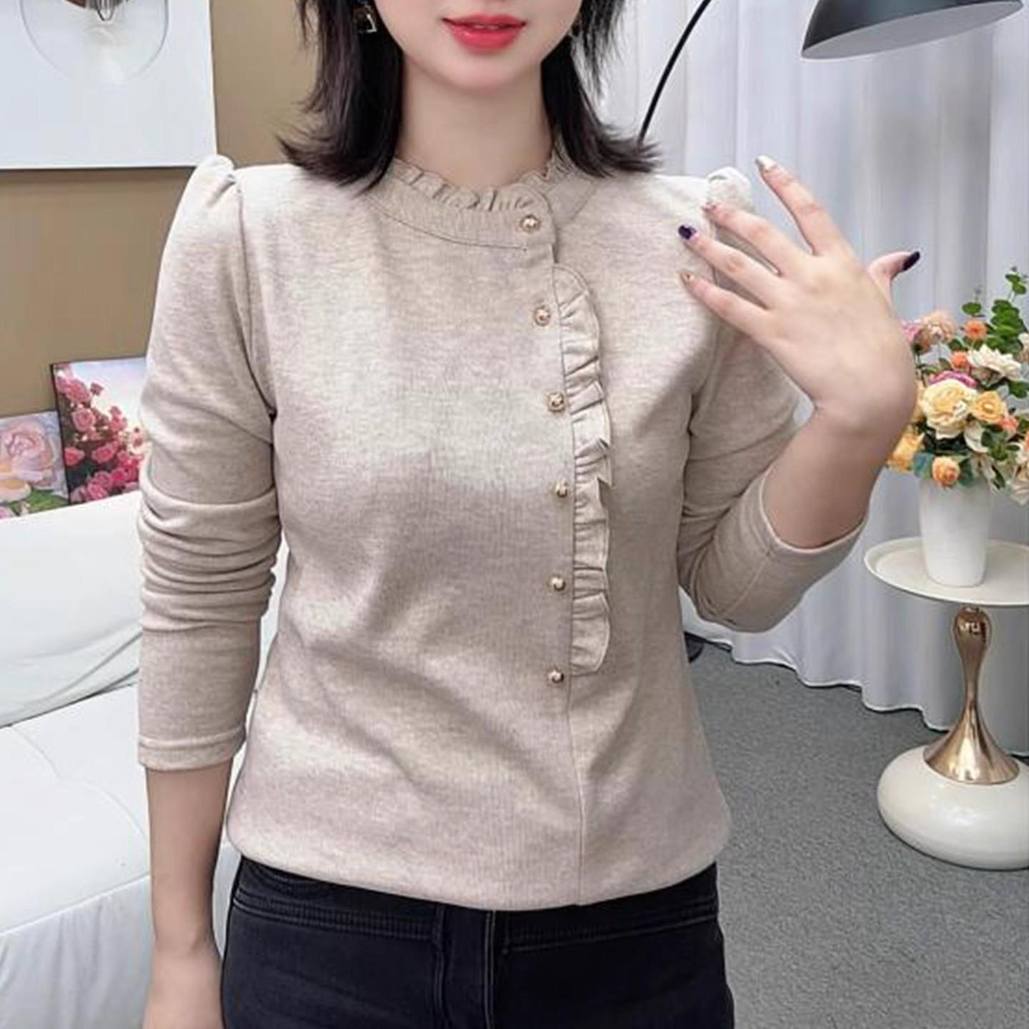 

Autumn/Winter Plus Size Women s Long Sleeve Tummy Covering Top for Middle-Aged & Elderly Moms M