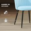 Set of 2 Padded Dining Chairs with Shell Backrest in Velvet, 52x55x79 cm, Light Blue