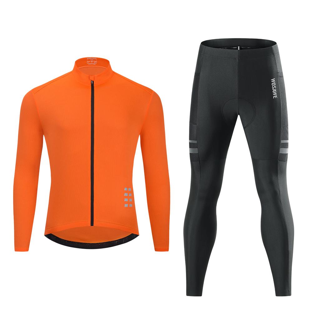 Cycling Sets WOSAWE Mens Long Sleeve Jersey Gel Padded Pants Road Bike Outfits