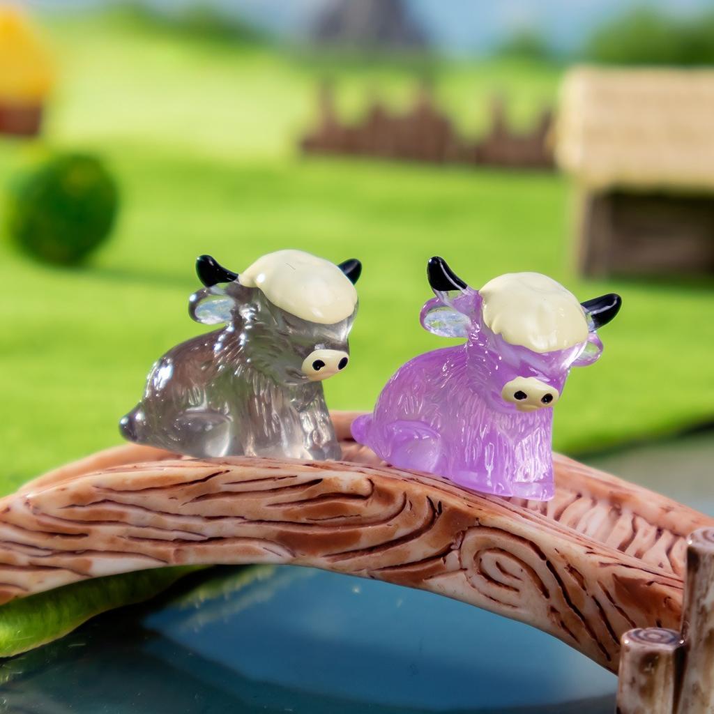 20Pcs Luminous Charming Mini Highland Cow Figurines Cute Resin Animal Sculptures For Diy Crafts Dollhouse Garden For Room Decor