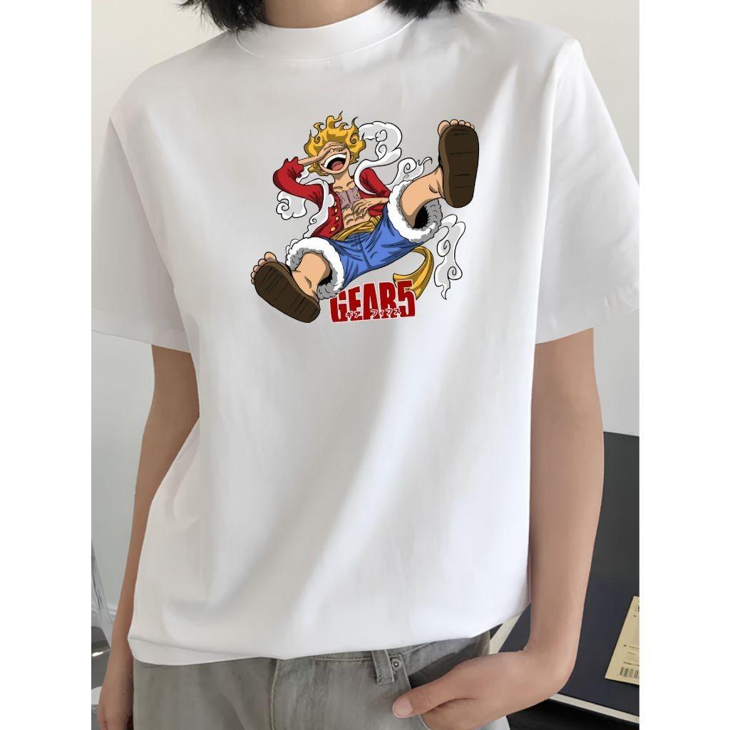 Nika Luffy Gear 5 ONE PIECE Anime Men Women Summer T-shirt Harajuku Retro Short Sleeve Loose Oversized Casual Comfort Y2k Top