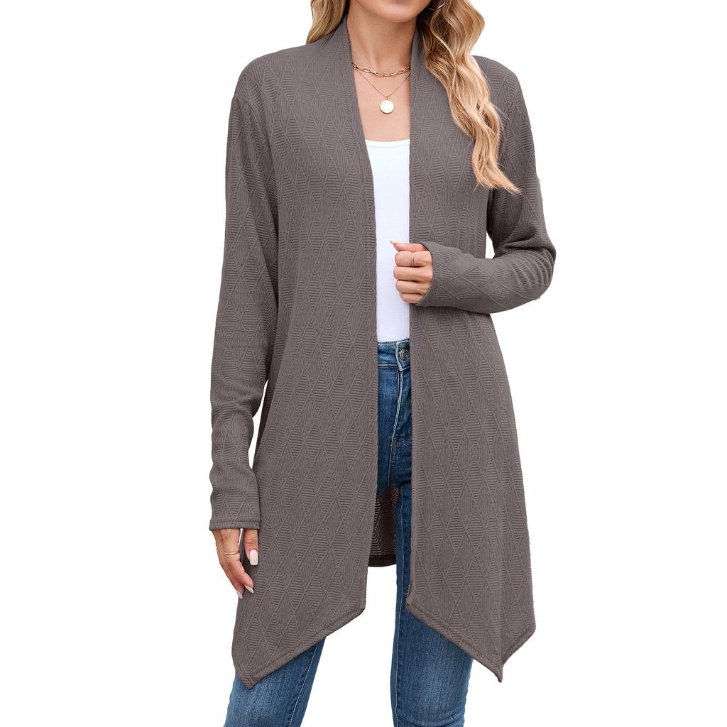 Women's Autumn New Fashion Solid Color Long-sleeved Knitted Cardigan Jacket Long Stretch Comfort Top