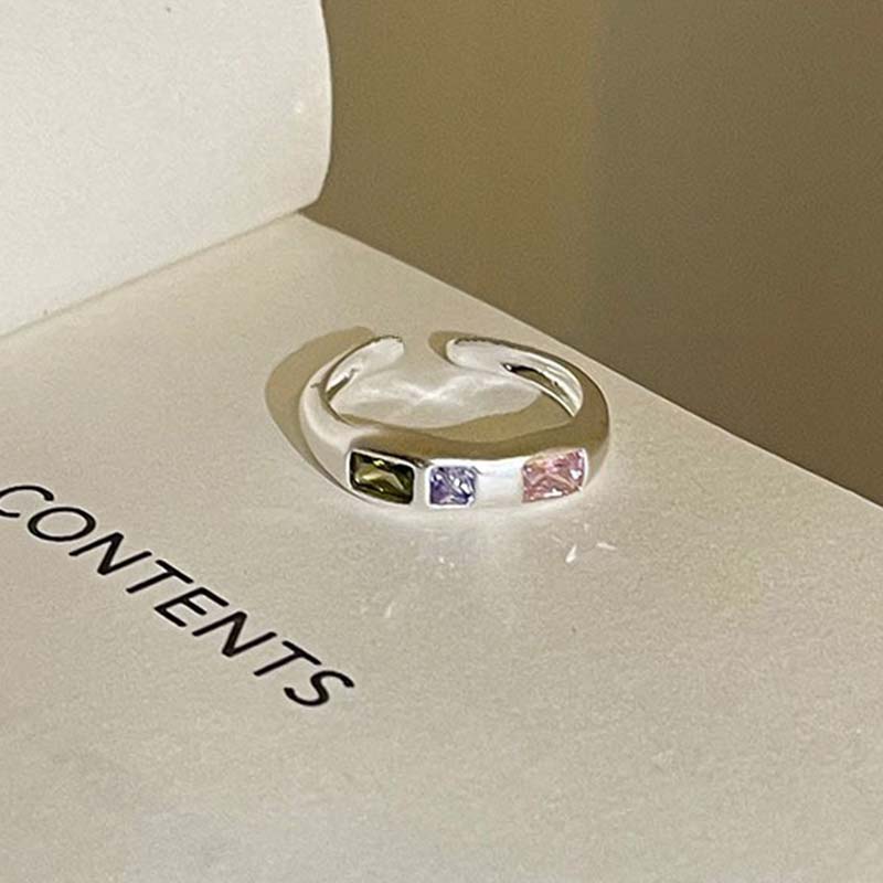 Fashion Colorful Zircon Adjustable Ring for Women Sweet Design Geometric Heart Crystal Finger Y2K Accessories Fine Jewelry Gifts