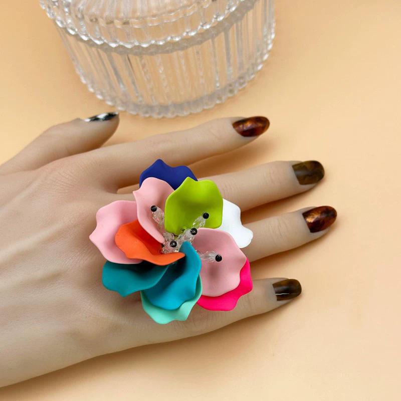 Vacation-Style Acrylic Flower Ring Fashionable Individual High-End Three-Dimensional Clothing Decoration Accessory For Women