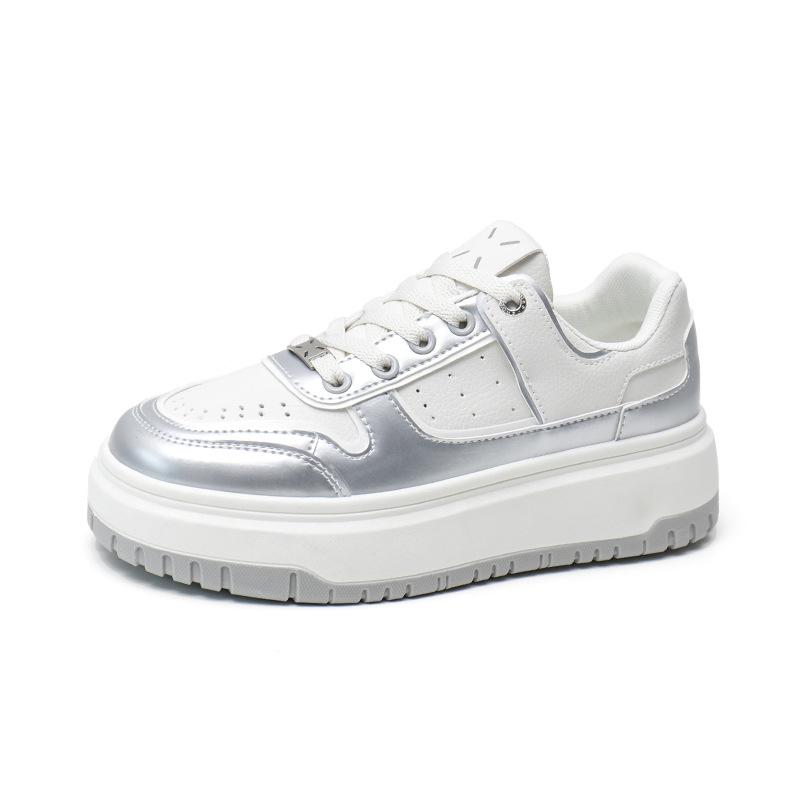 

Женские одинарные туфли Dopamine 2025 женские весенние новые туфли на платформе, повседневные кеды, универсальная спортивная обувь, студенческие белые туфли 40 серебряный