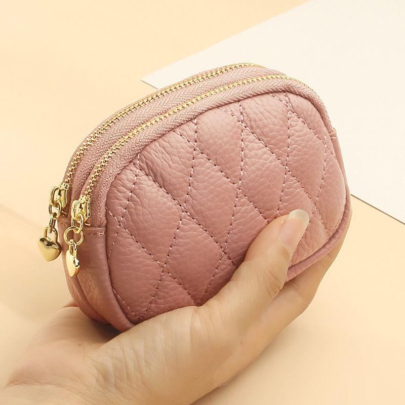 Fashionable Casual Diamond Grid Zipper Coin Purse For Women'S Mini Card Bag