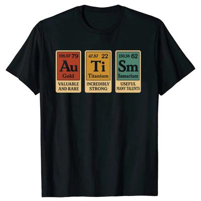 Autism Periodic Table Au Ti Sm Gold Titanium Samarium Graphic Tee Short Sleeve TShirt for Unisex Women