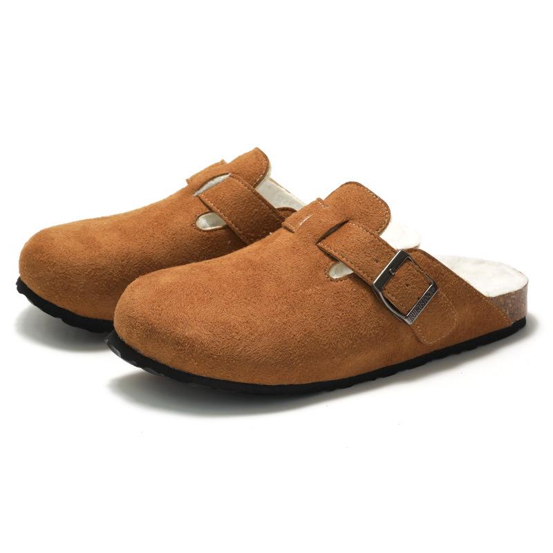 RUIZUSTOCK Winter Cork Slippers: Warm Velvet & Cotton Sandals for Men and Women, Frosted for Outdoor Wear