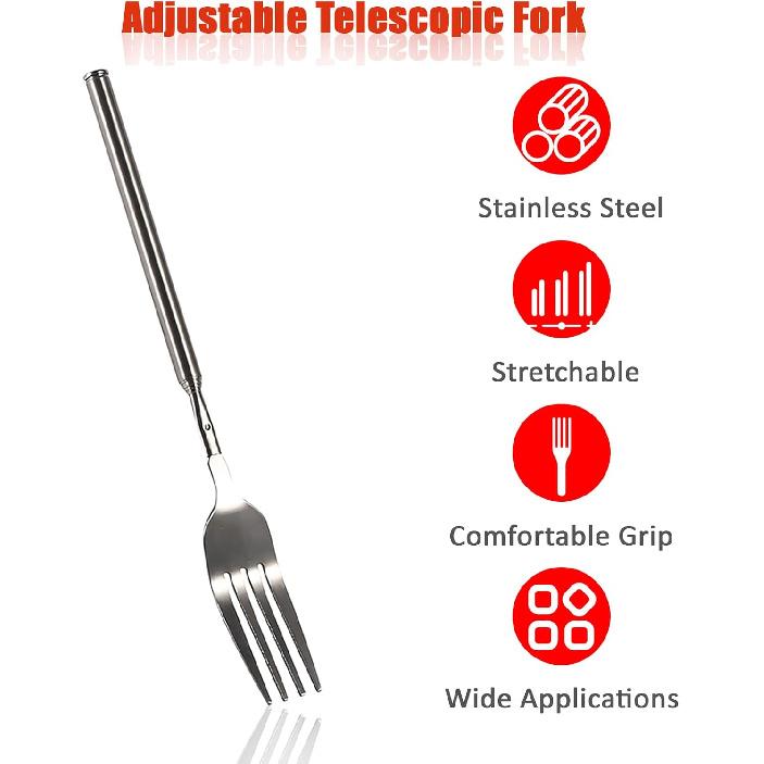 Adjustable Telescopic Fork,Stainless Steel Dinner Fork,BBQ Extendable Dinner Fruit Dessert Long Handle Fork,for Eating, Barbecue, Dinner, Dessert,