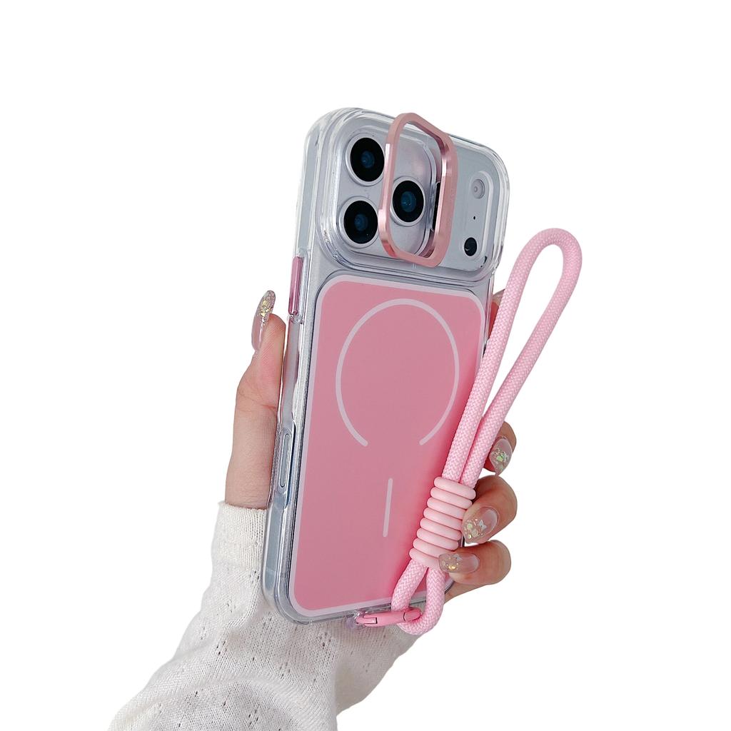 For iPhone 17 Pro Case Compatible with MagSafe Lens Kickstand TPU Acrylic Phone Cover with Matching Hand Strap
