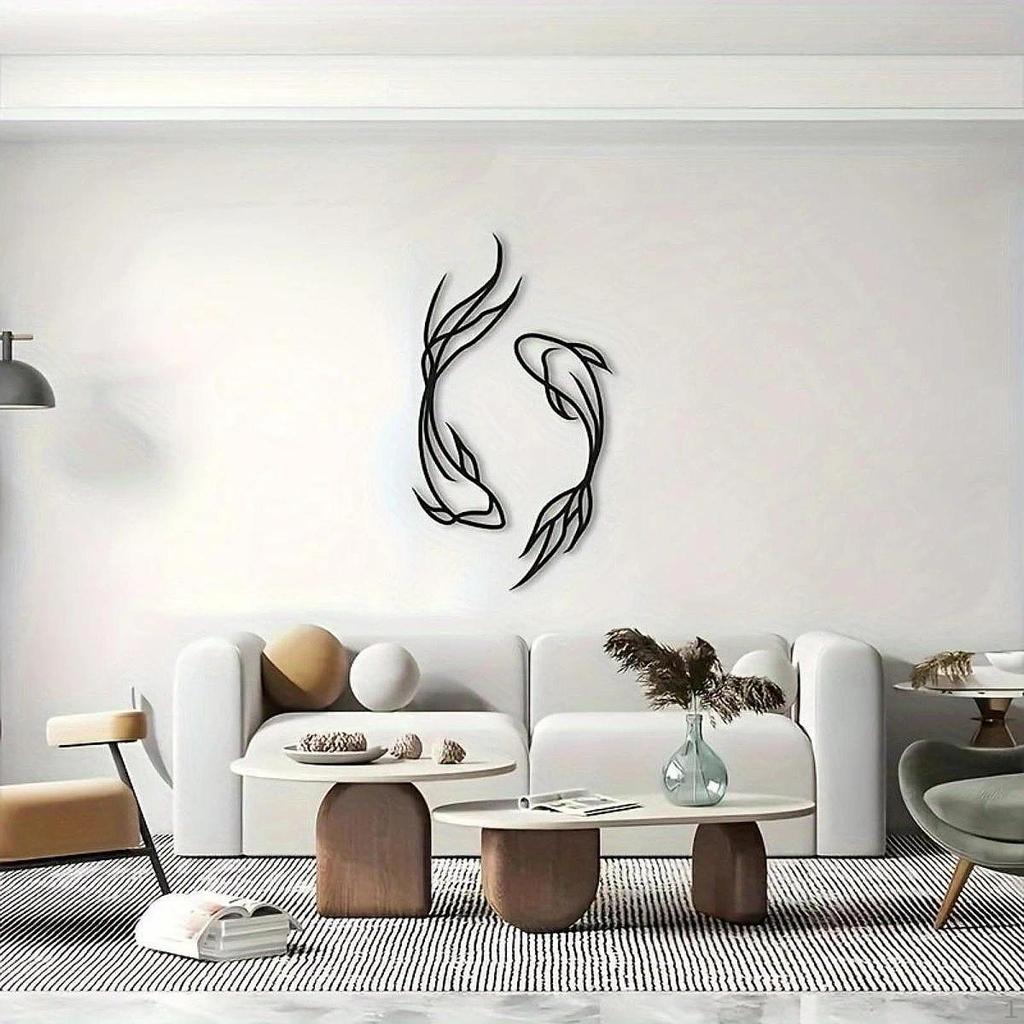 2 Koi Metal Wall Sculptures, Decor, Creative Gifts, Abstract, Hangings, Minimalist Line