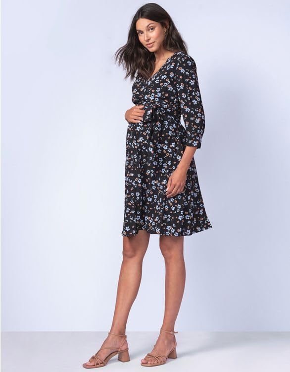 Casual Breastfeeding Maternity Black Floral [Seraphin] Dress, Dress, JOY, Women's,