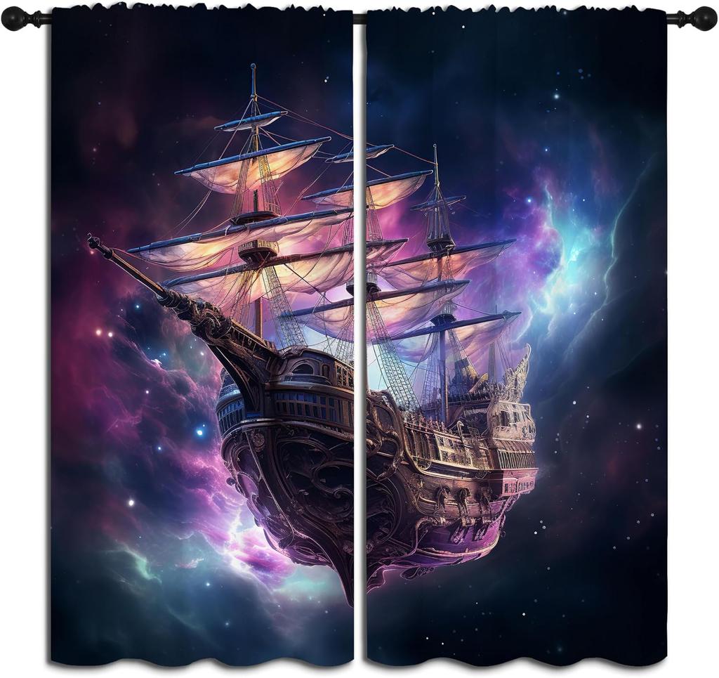 Nautical Themed Blackout Curtains for Boys Girl Bedroom Decor,Vintage Map Sailboat Compass Thermal Insulated Rod Pocket Drapes