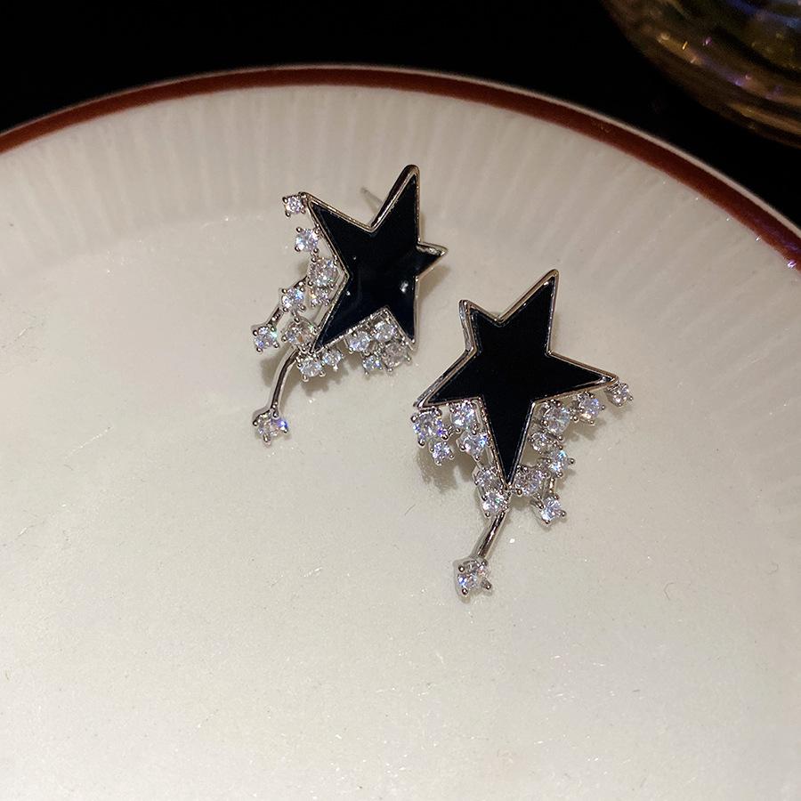 Silver needle zircon fritillary star earrings light luxury high-end stud earrings personality fashion temperament versatile earrings women